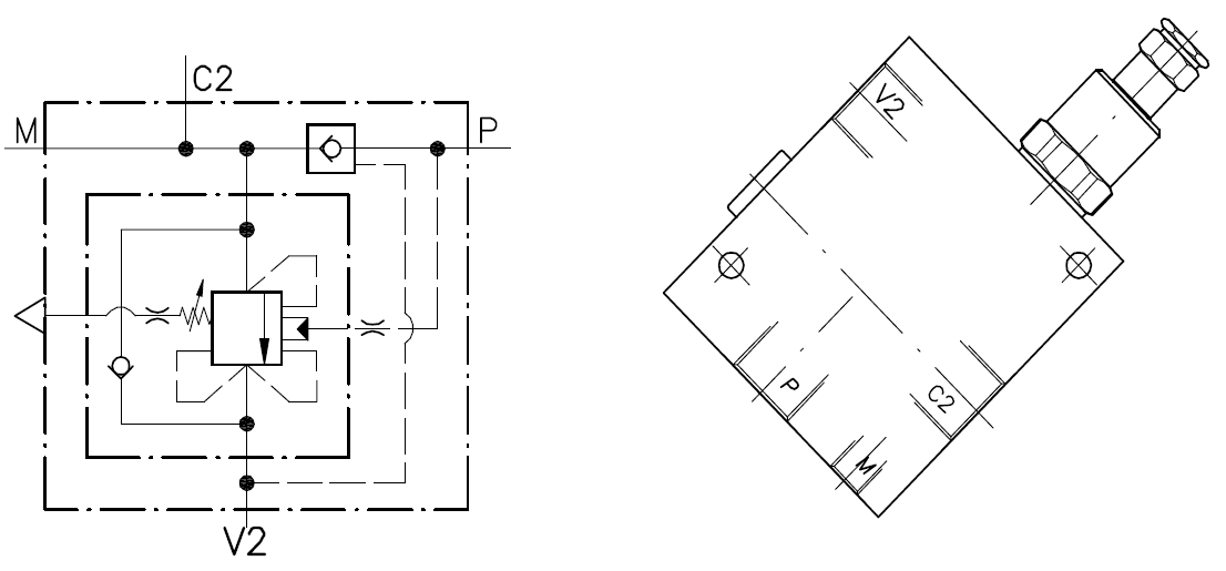 Diagrama de conexiones Válvula de alta velocidad/diferencial, tubería, 160 l/min, G3/4'' 